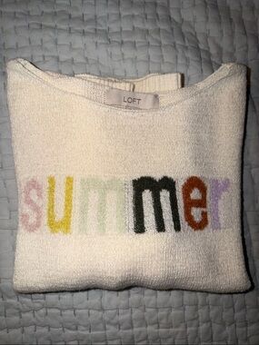 LOFT Cream Crewneck Sweater with Multicolor "summer" Text